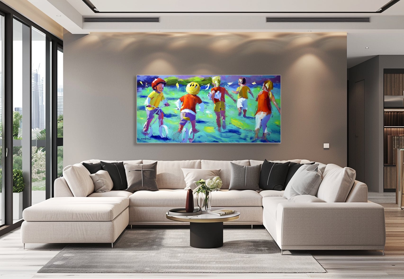 Kids at Play 80x170cm Oil on Canvas