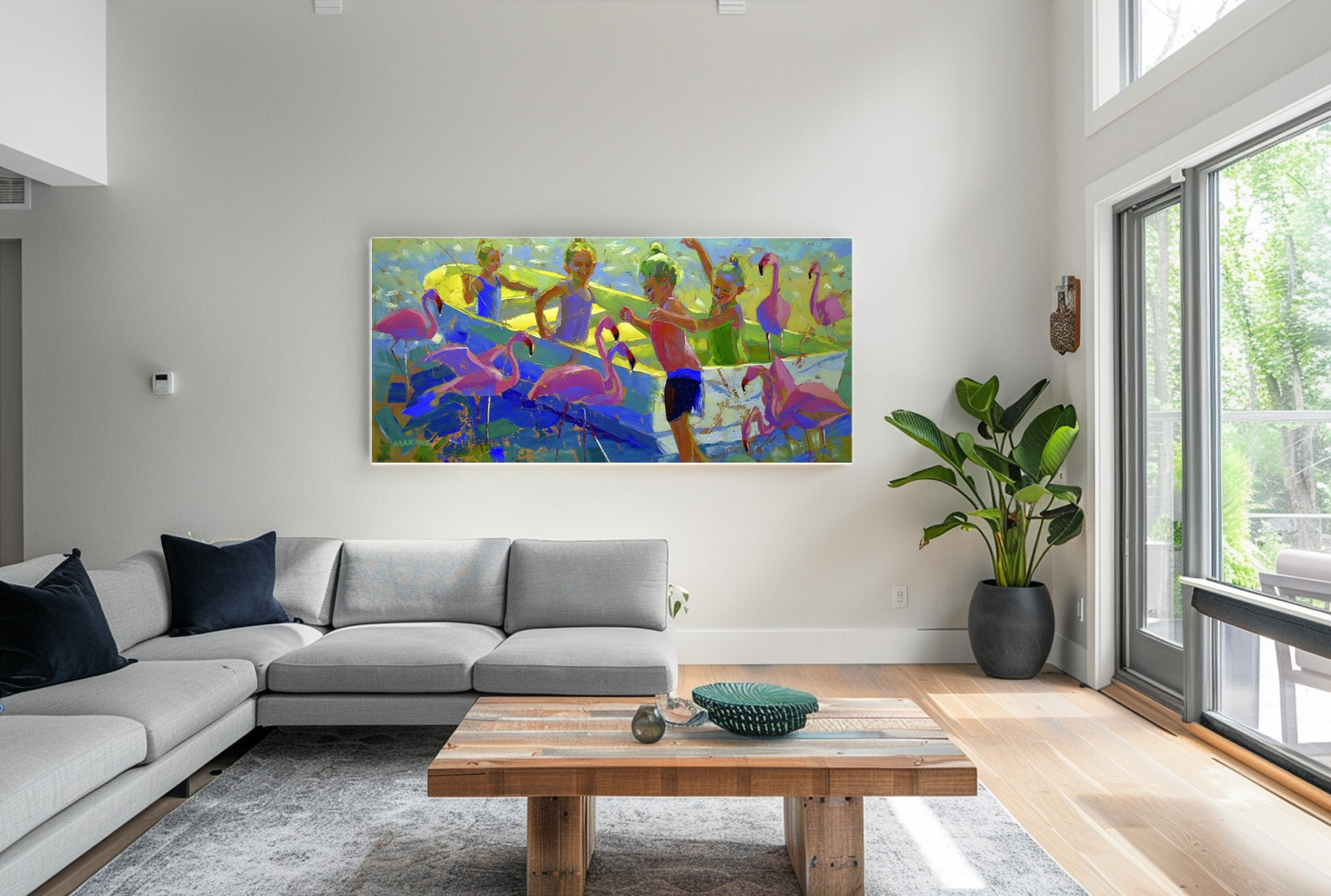 The Flamingo Kids 80x170cm Oil On Canvas