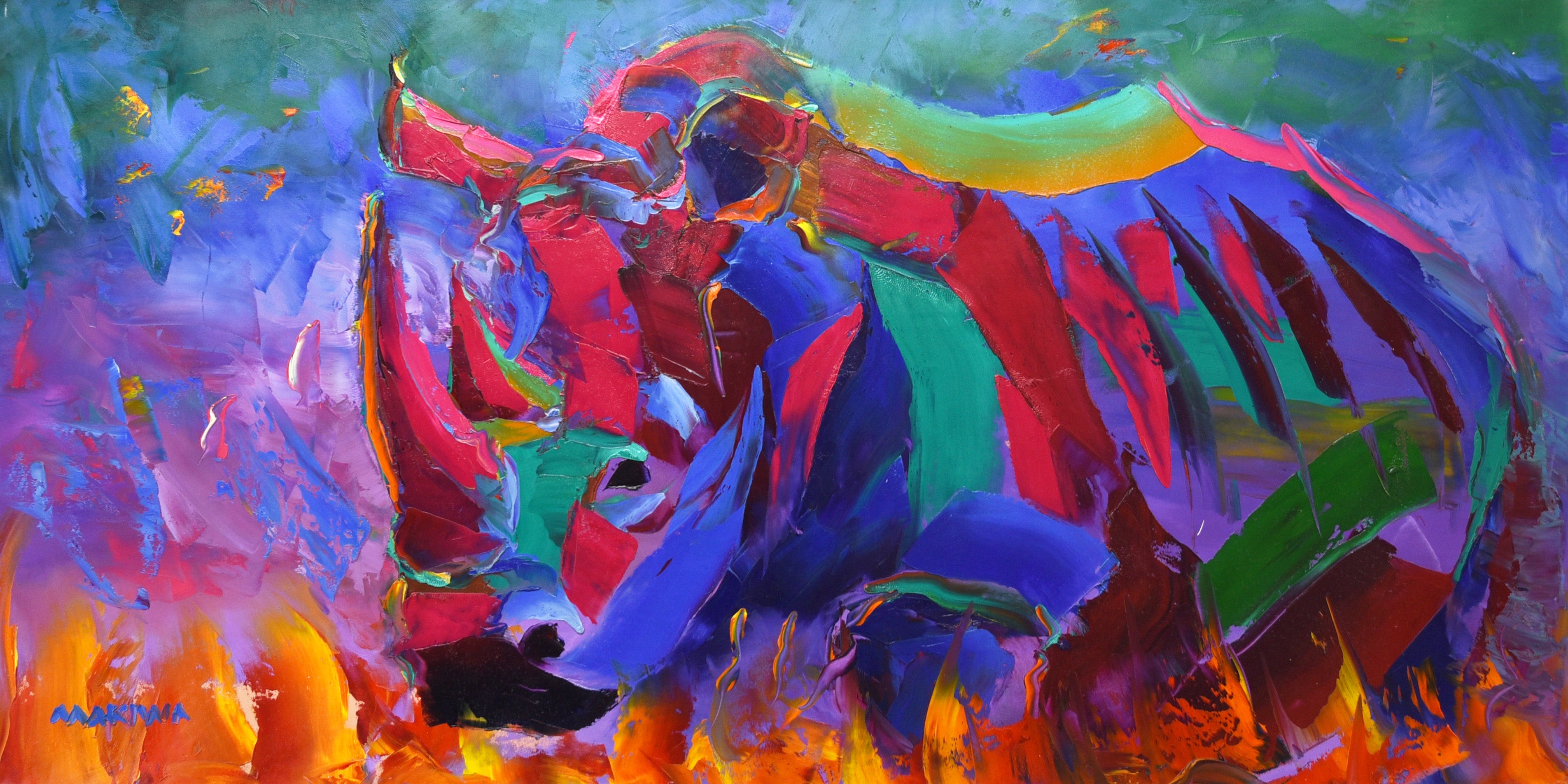 Fire in the Frame 60x120cm Oil On Canvas