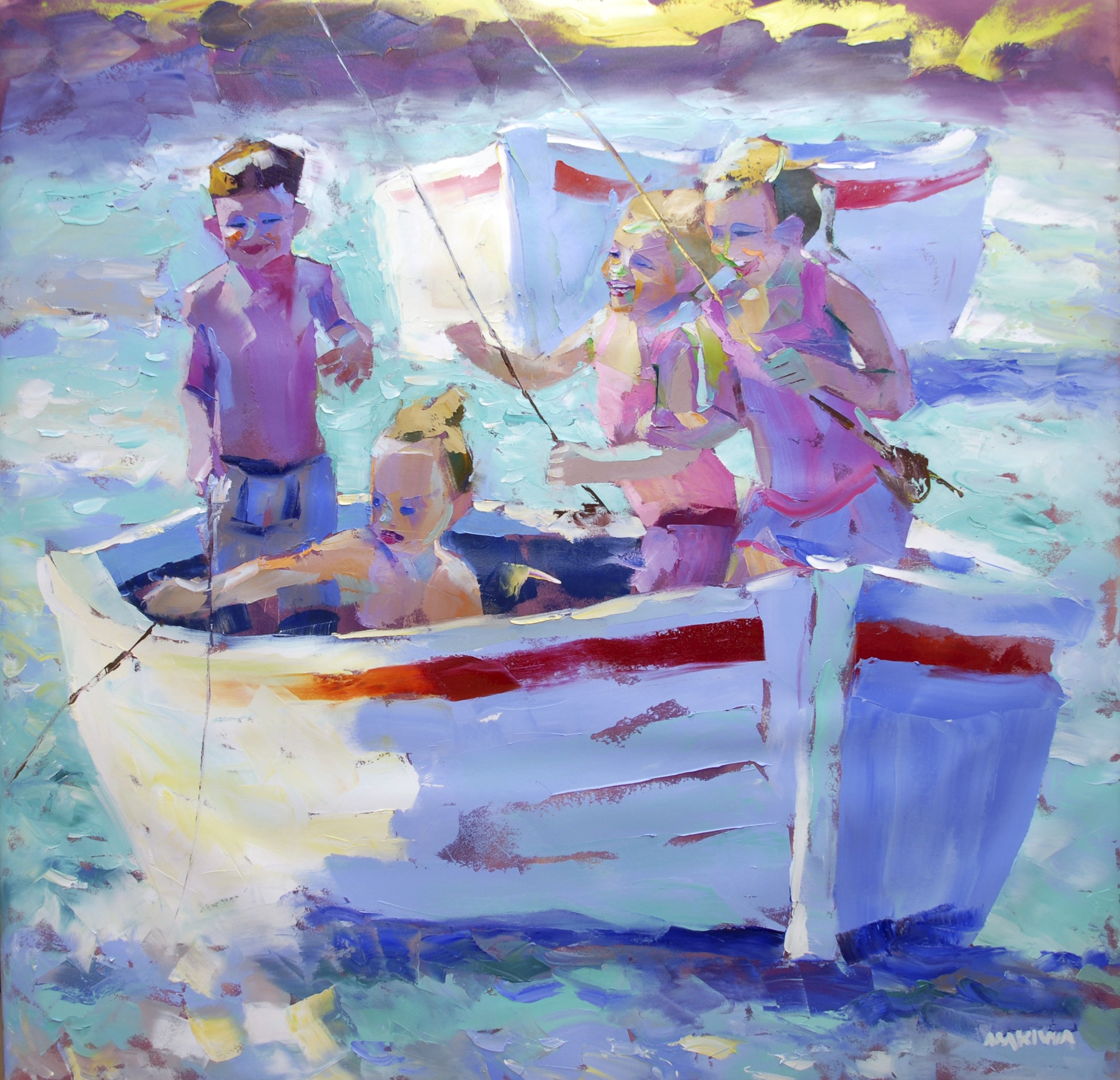 Fishing Kids 140x140cm  Oil on Canvas