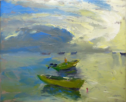 Fishing at Dusk 56x71cm Oil on Canvas