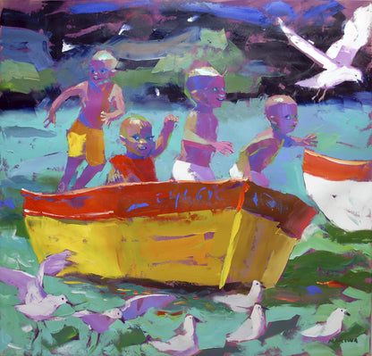 Fun On the Boat 140x140cm  Oil on Canvas