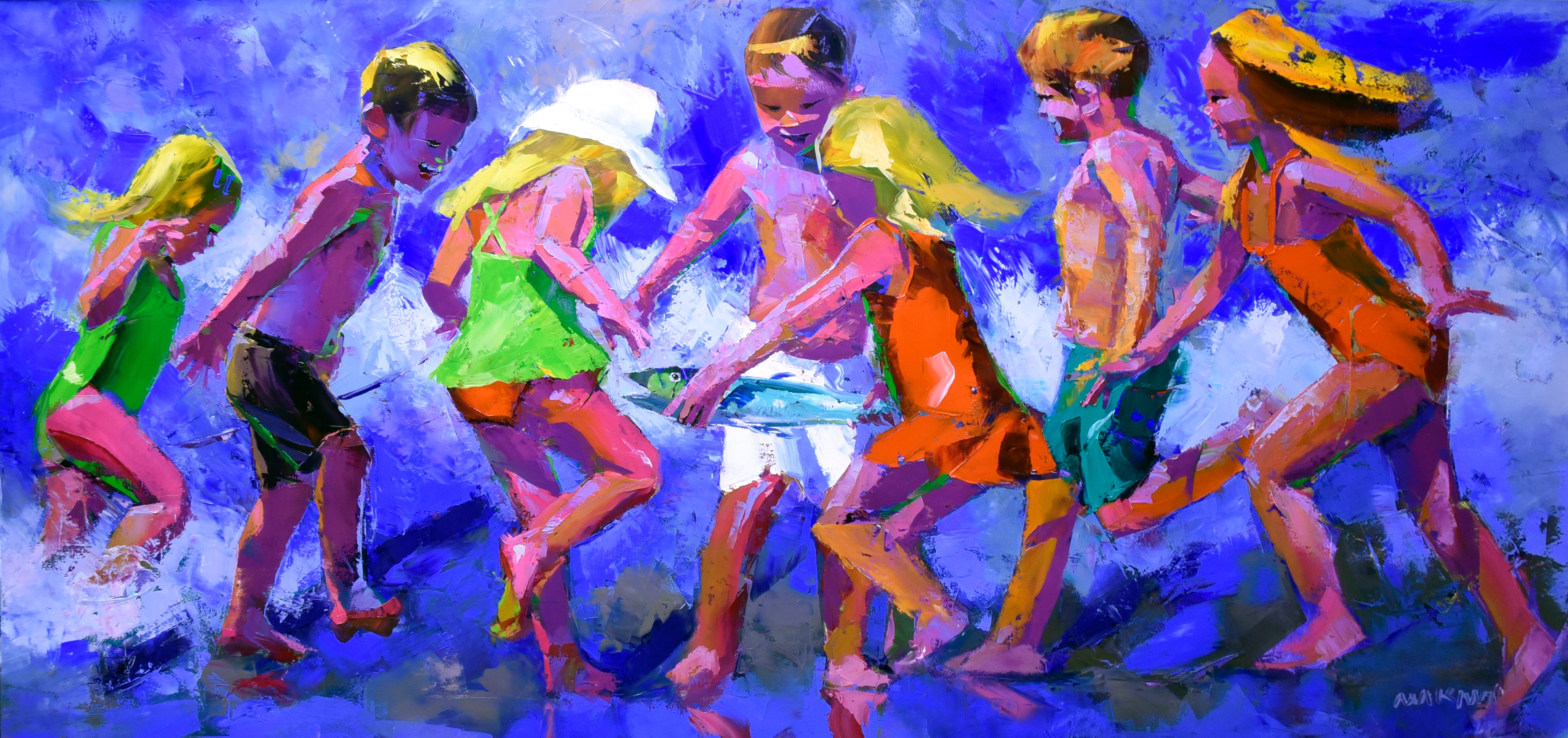 Fun at the Seaside 80x170cm Oil on Canvas