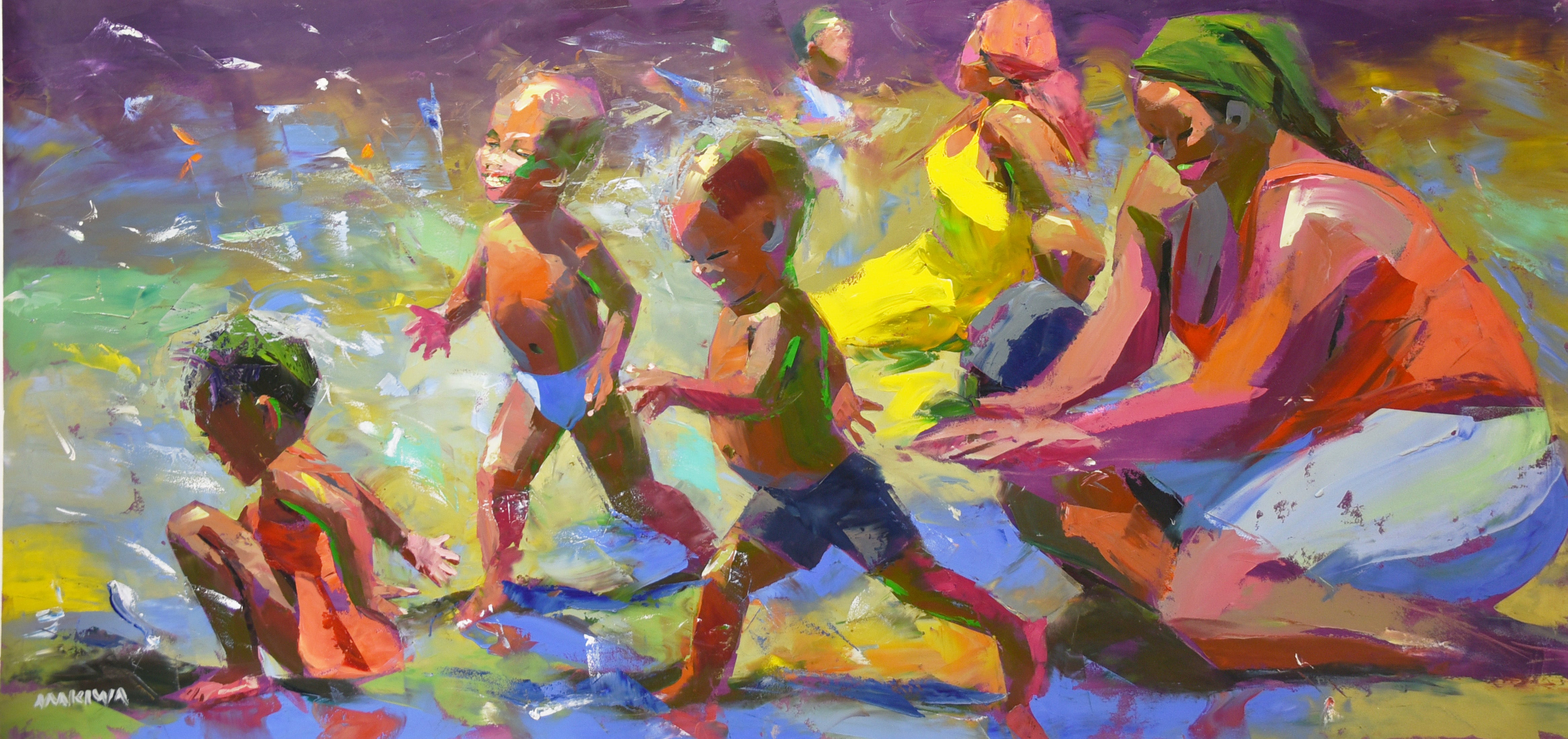 Fun day at the Beach 80x170cm Oil On Canvas