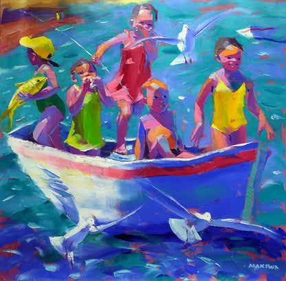 Fun on the Fishing Boat 120x120cm Oil on Canvas