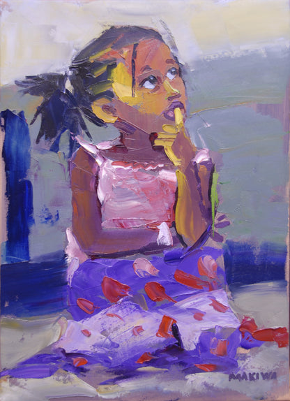 Girl in Floral Dress 55x39cm  Oil on Canvas