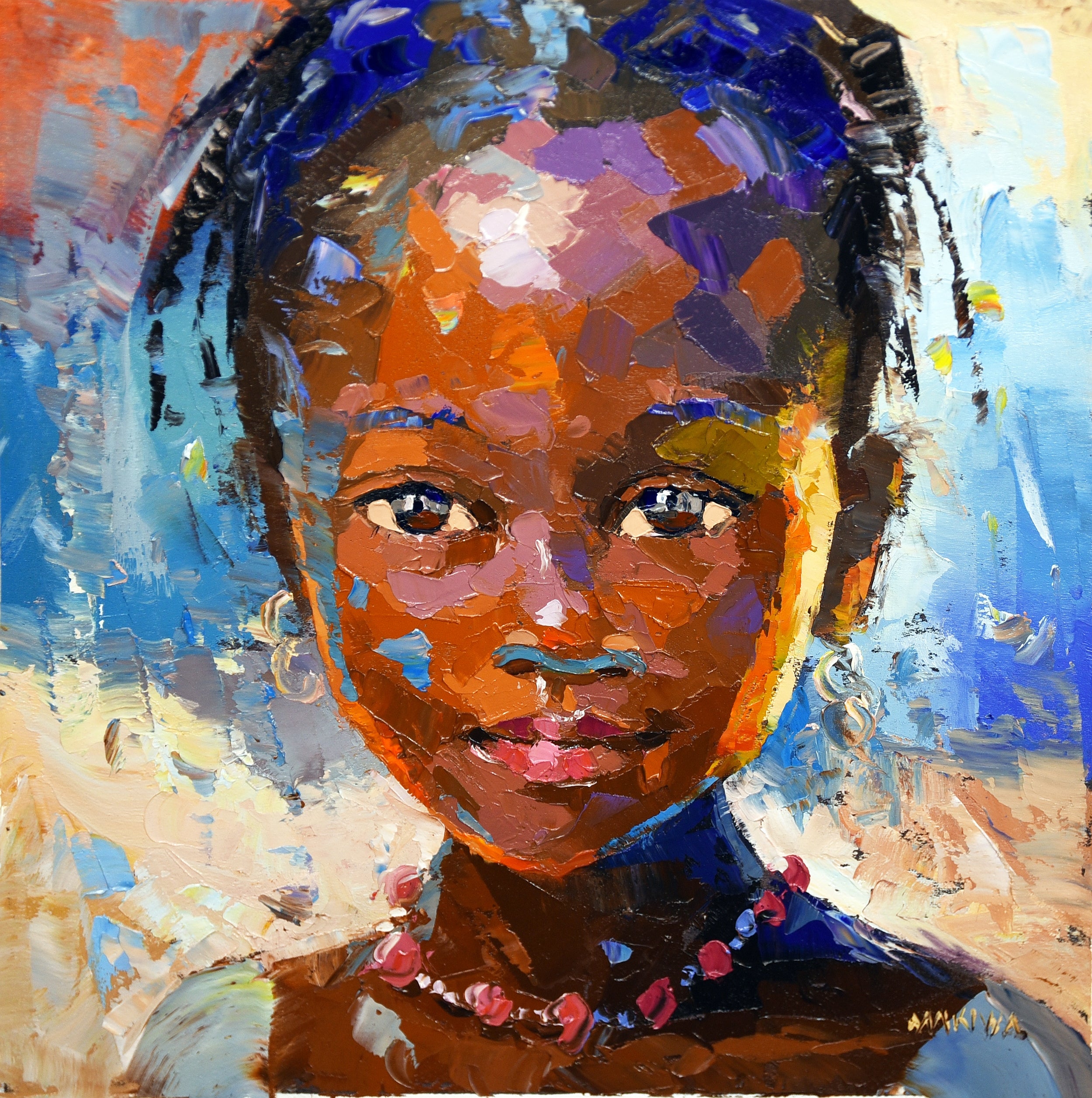 Girl with Braids 25x25cm Oil on Canvas