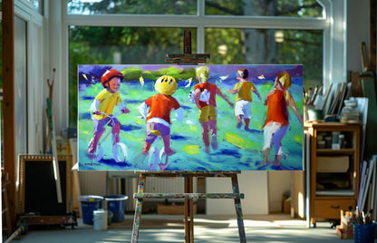 Kids at Play 80x170cm Oil on Canvas