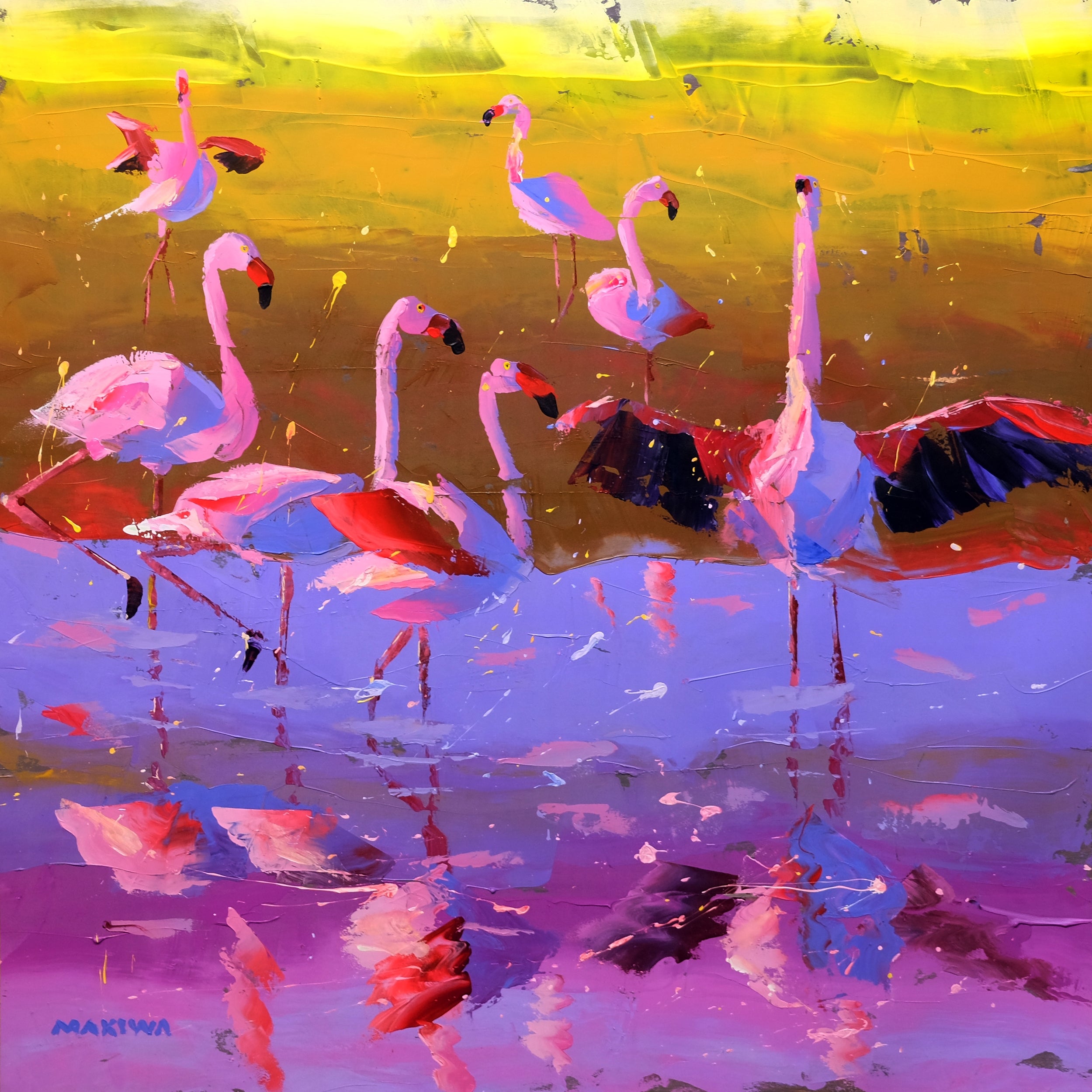 Happy Flamingoes 110x110cm Acrylic on Canvas