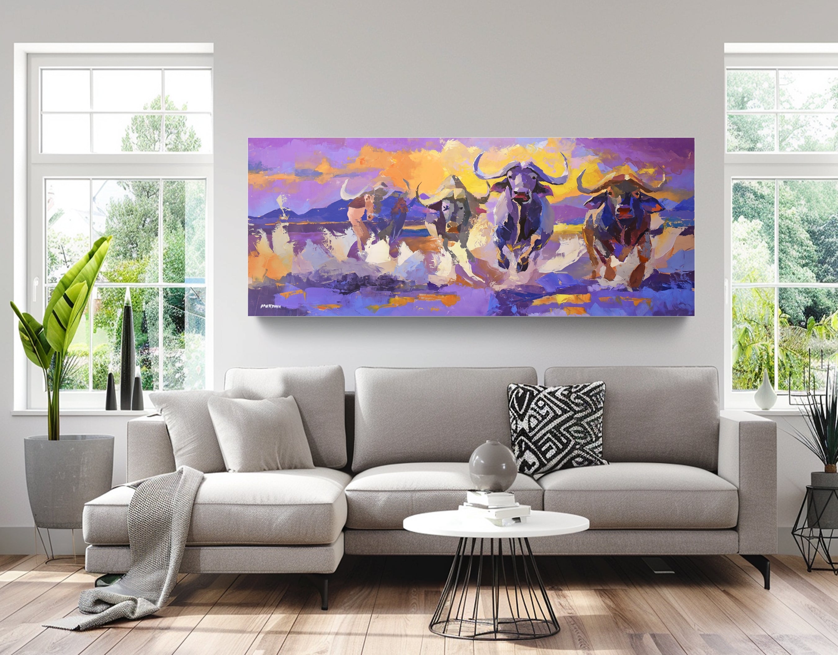Stampede at Sundown 80x200cm Acrylic On Canvas