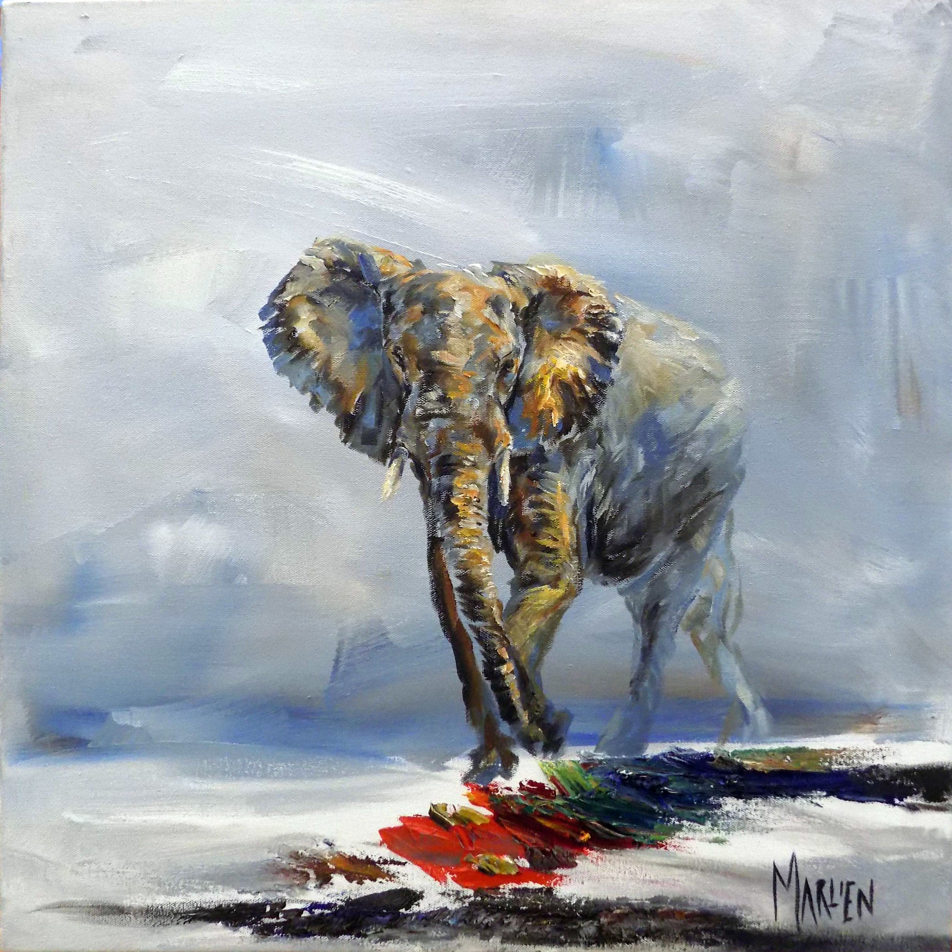 Lonely Elephant 50x50cm Oil on Canvas