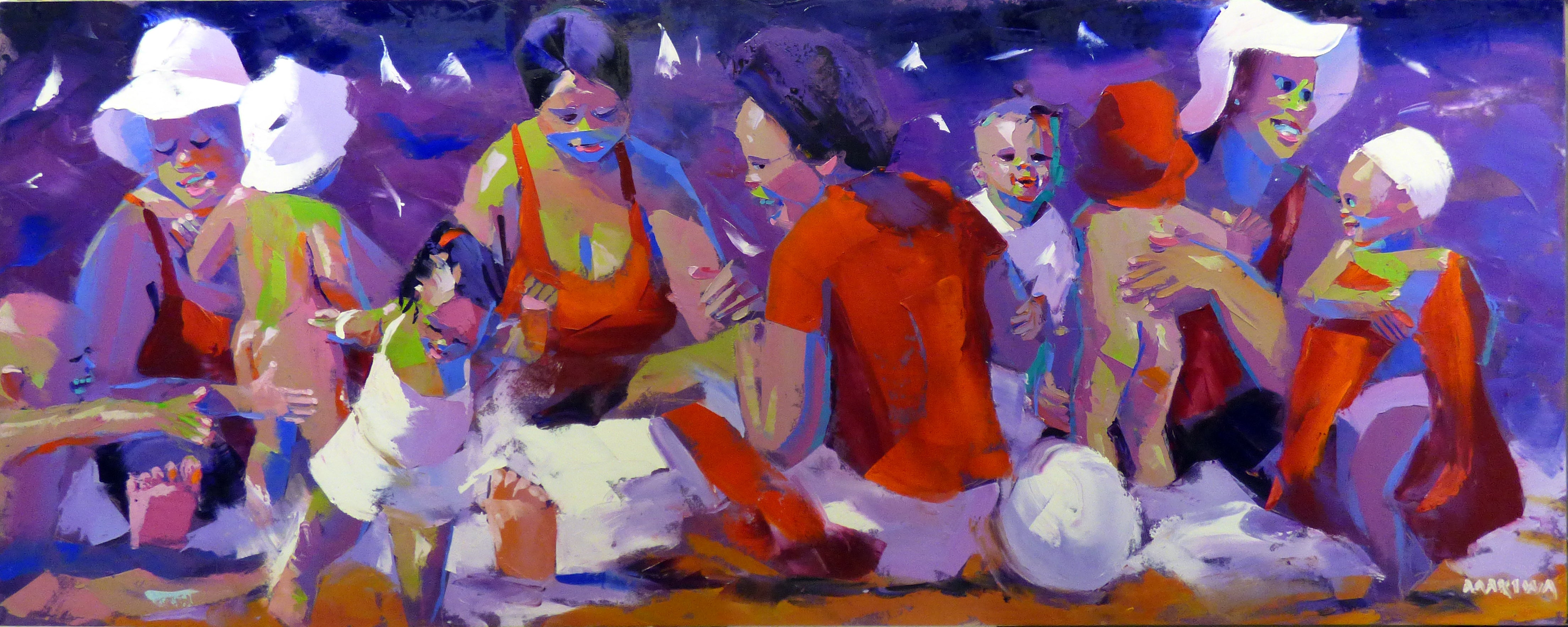 Mothers & Babies 80x200cm Oil On Canvas