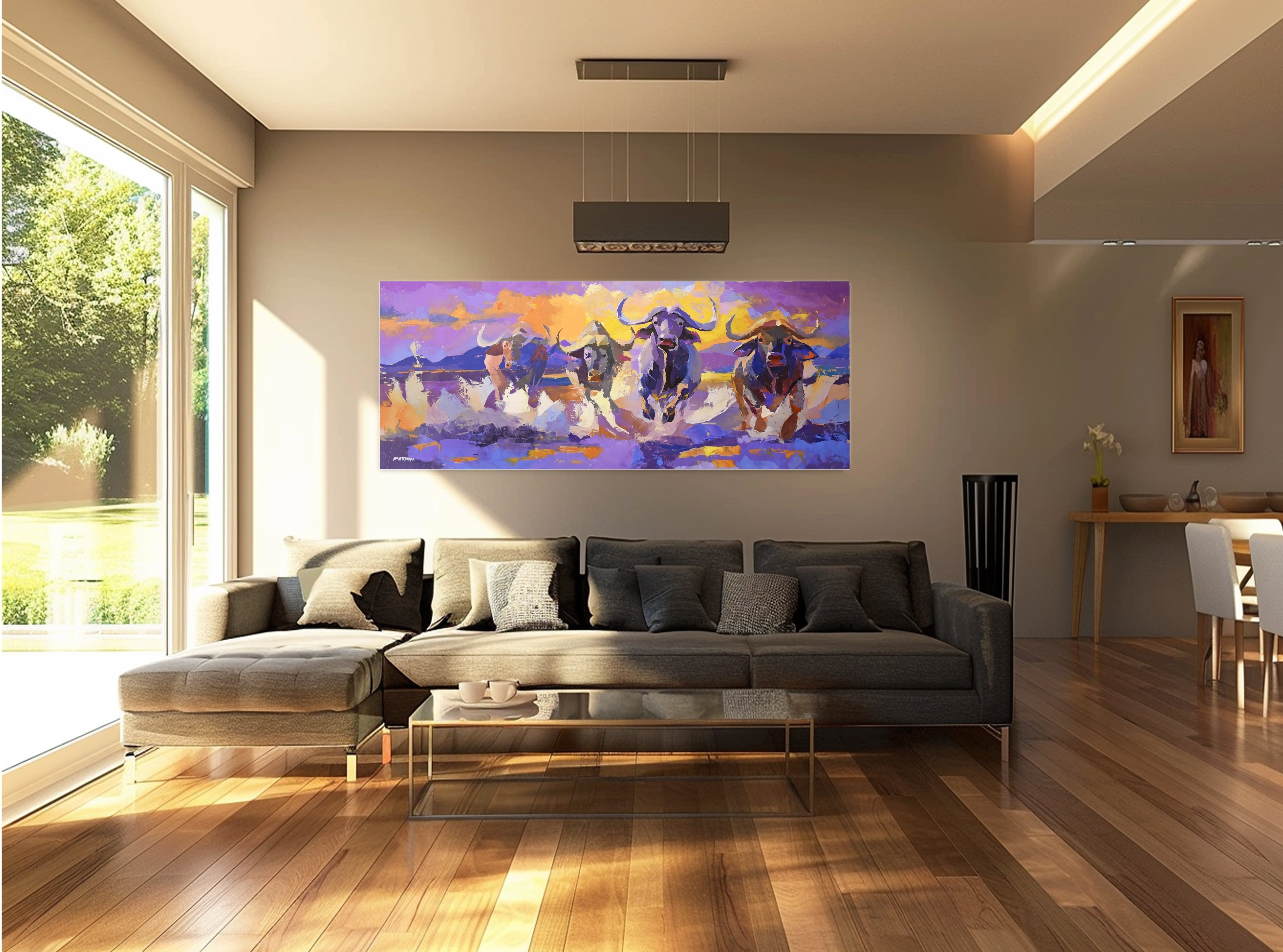 Stampede at Sundown 80x200cm Acrylic On Canvas