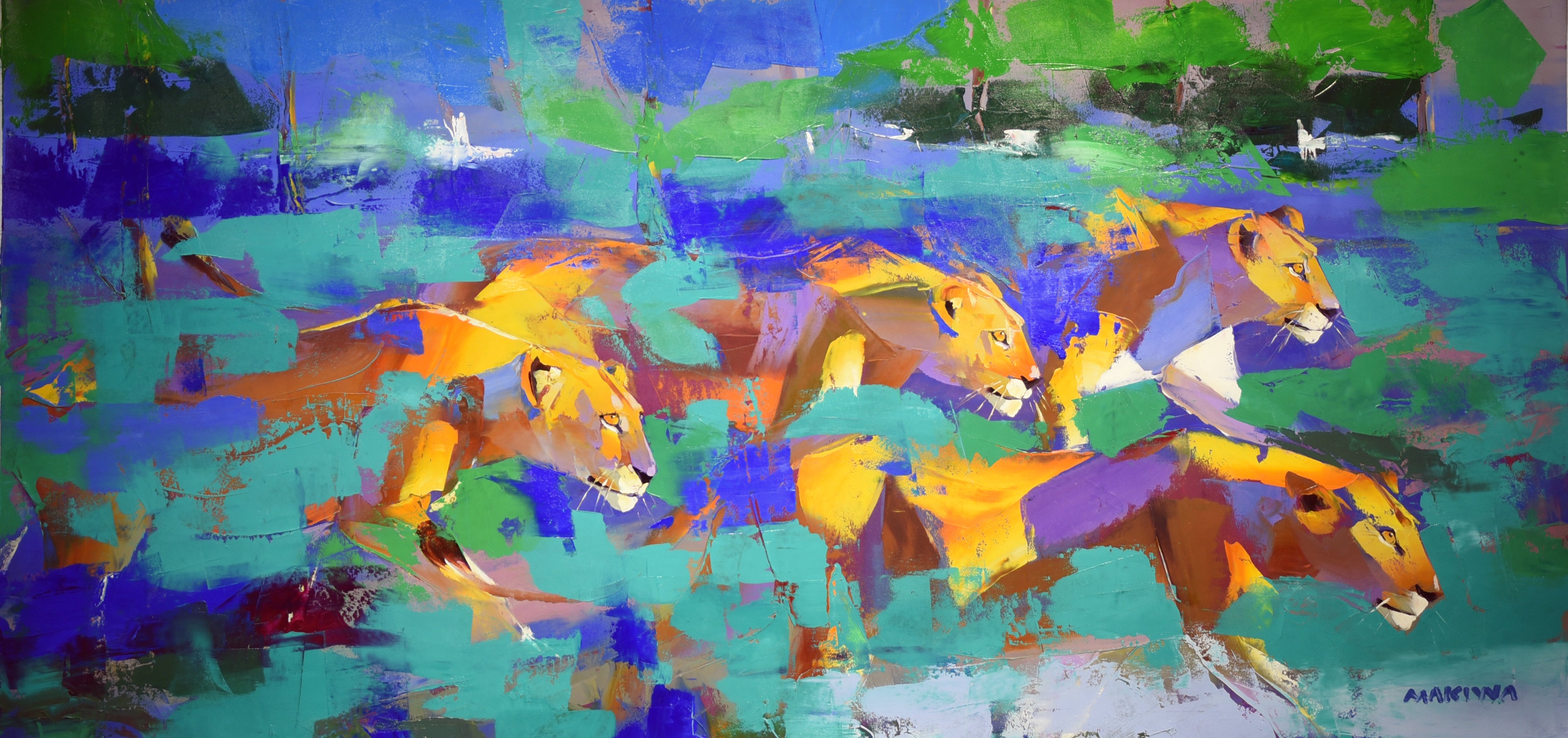 Okavango Sisters 80x170cm Oil On Canvas