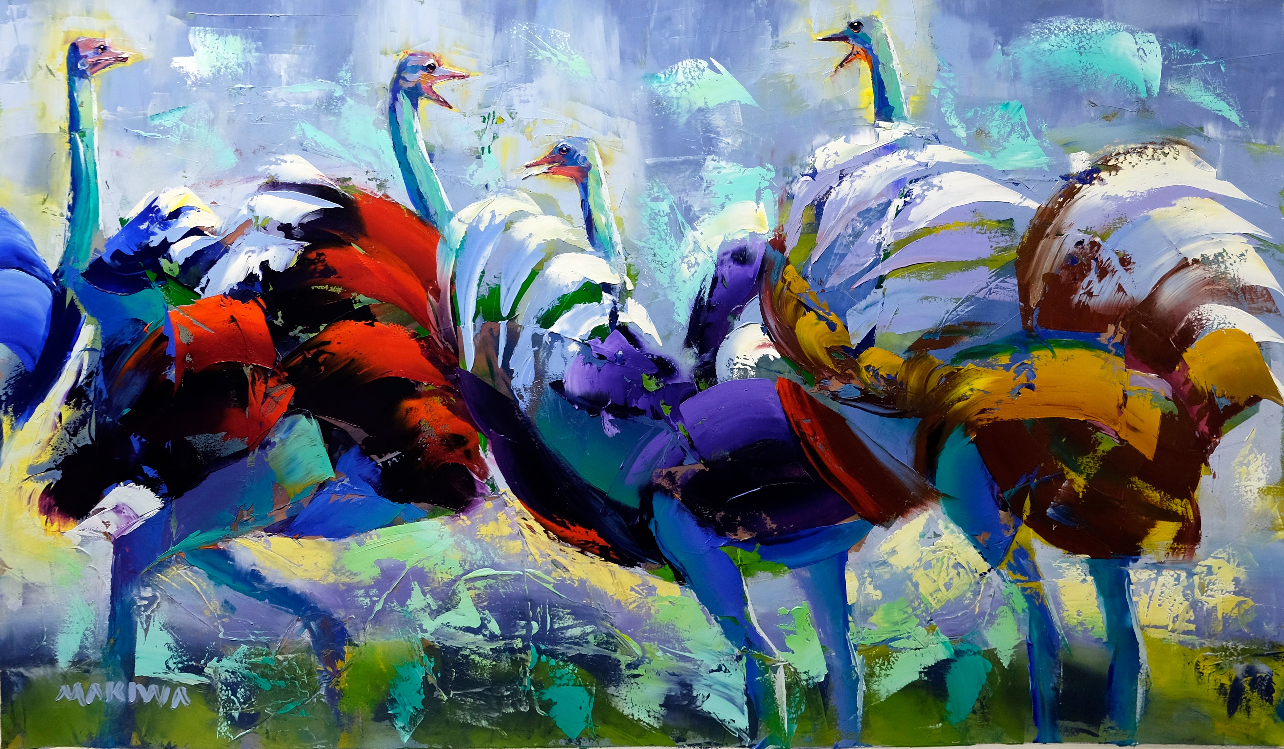 Ostrich Conversations 70x120cm Oil on Canvas