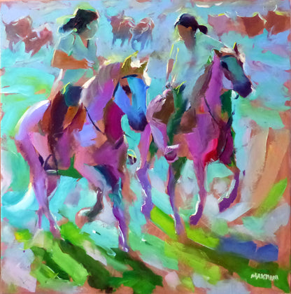 The Dawn Riders 120x120cm Oil on Canvas