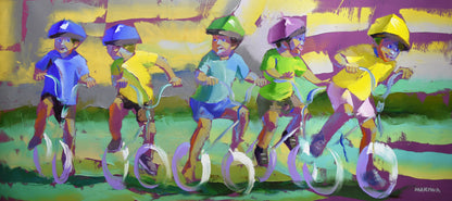 Pedal Parade 80x180cm Oil On Canvas
