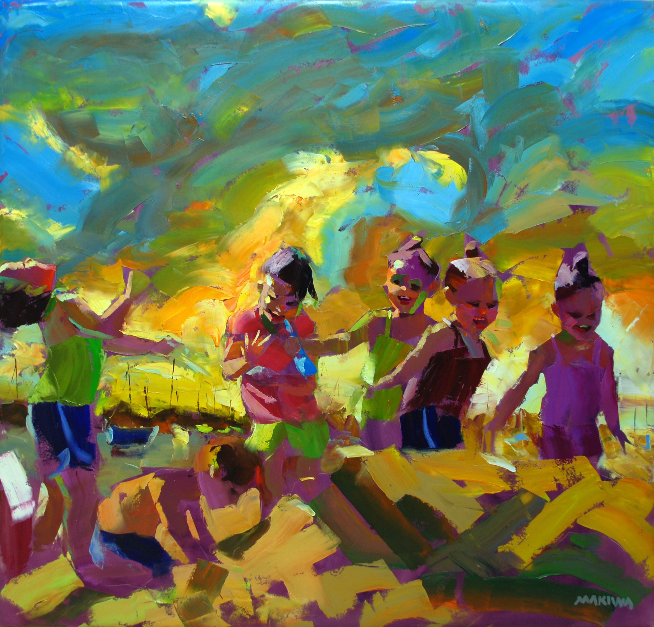 Playing in the Sand 140x140cm Oil on Canvas