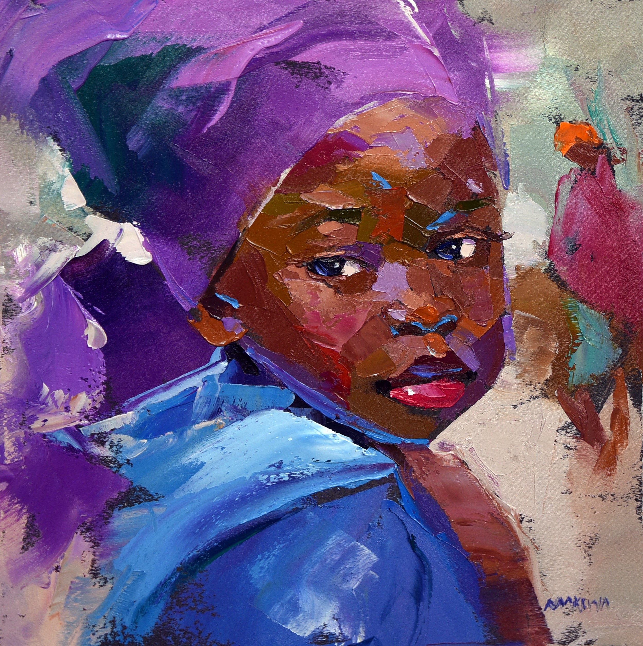 Purple Turban 25x25cm Oil on Canvas