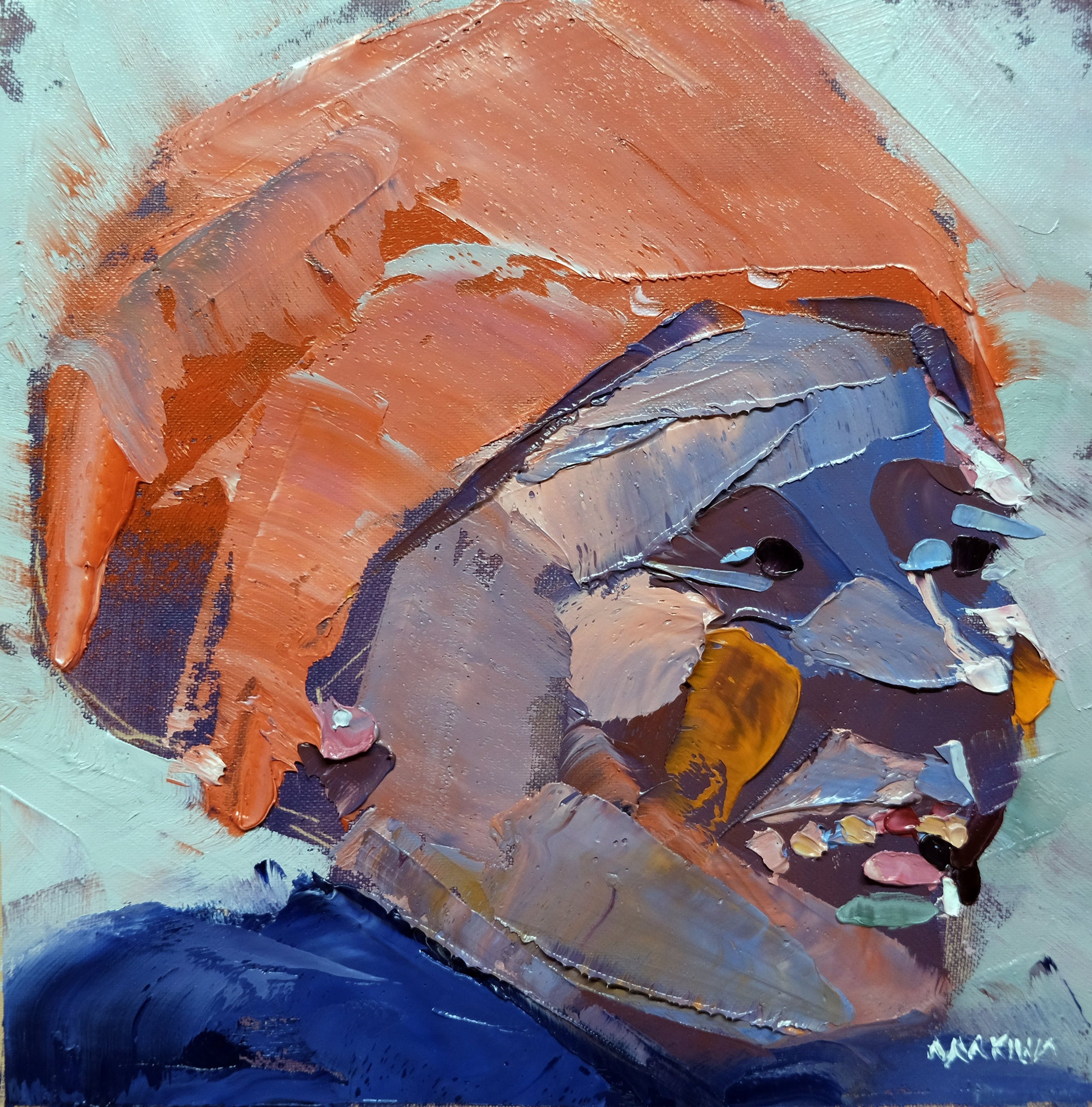 Red Beret 20x20cm Oil On Canvas