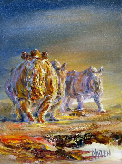 Rhino Family 40x30cm Oil on Canvas