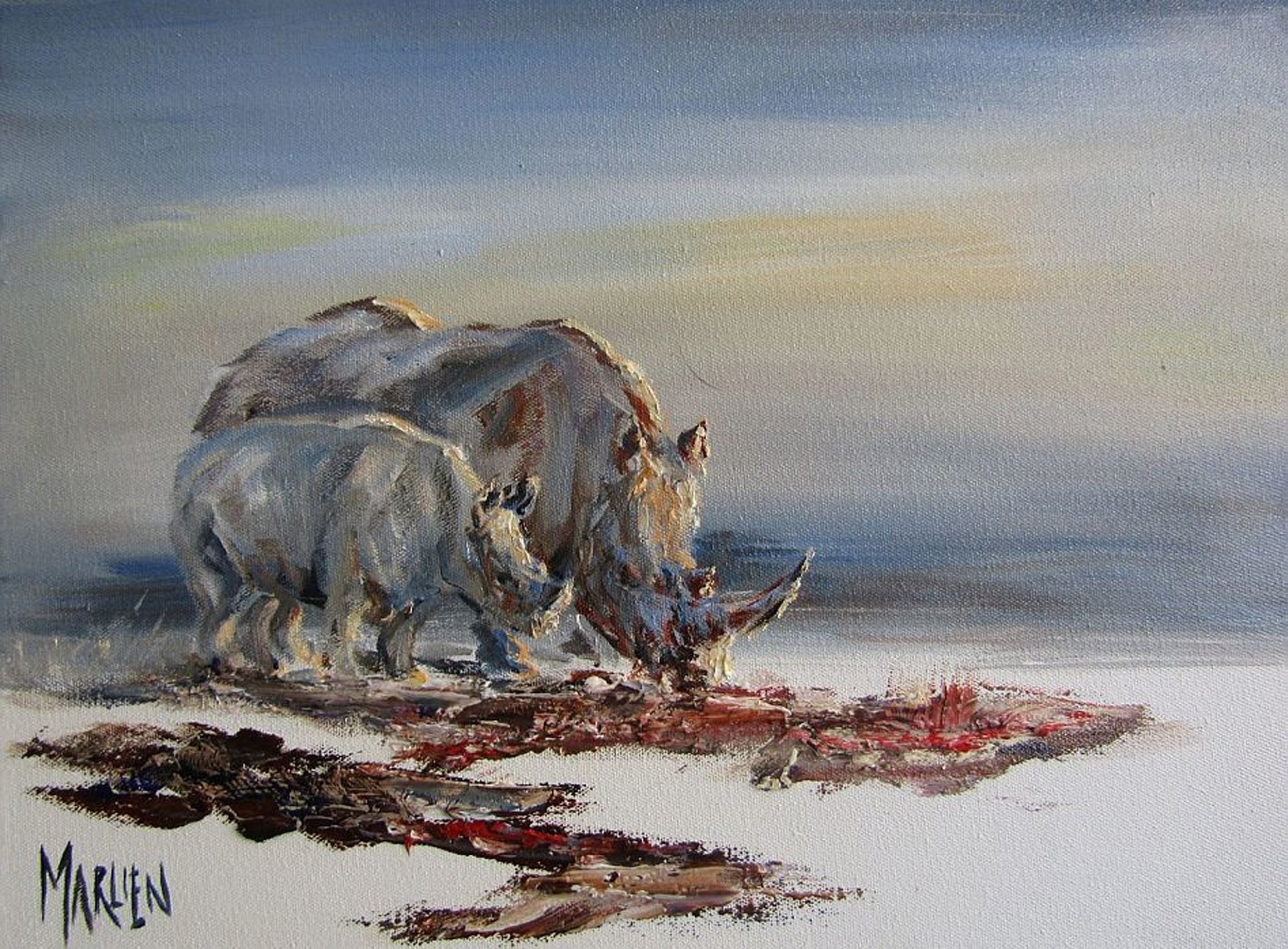 Rhinos 30x40cm Oil on Canvas