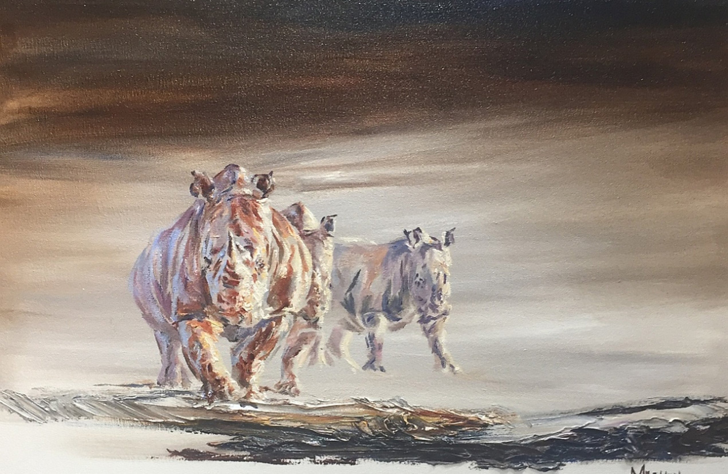 Rhinos 50x70cm Oil on Canvas