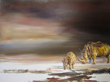 Rhinos 60x90cm Oil on Canvas