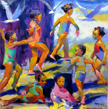 Seaside Fun 120 x120cm Oil On Canvas