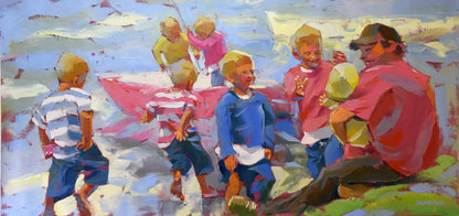 Seaside With Dad 80x170cm Oil On Canvas