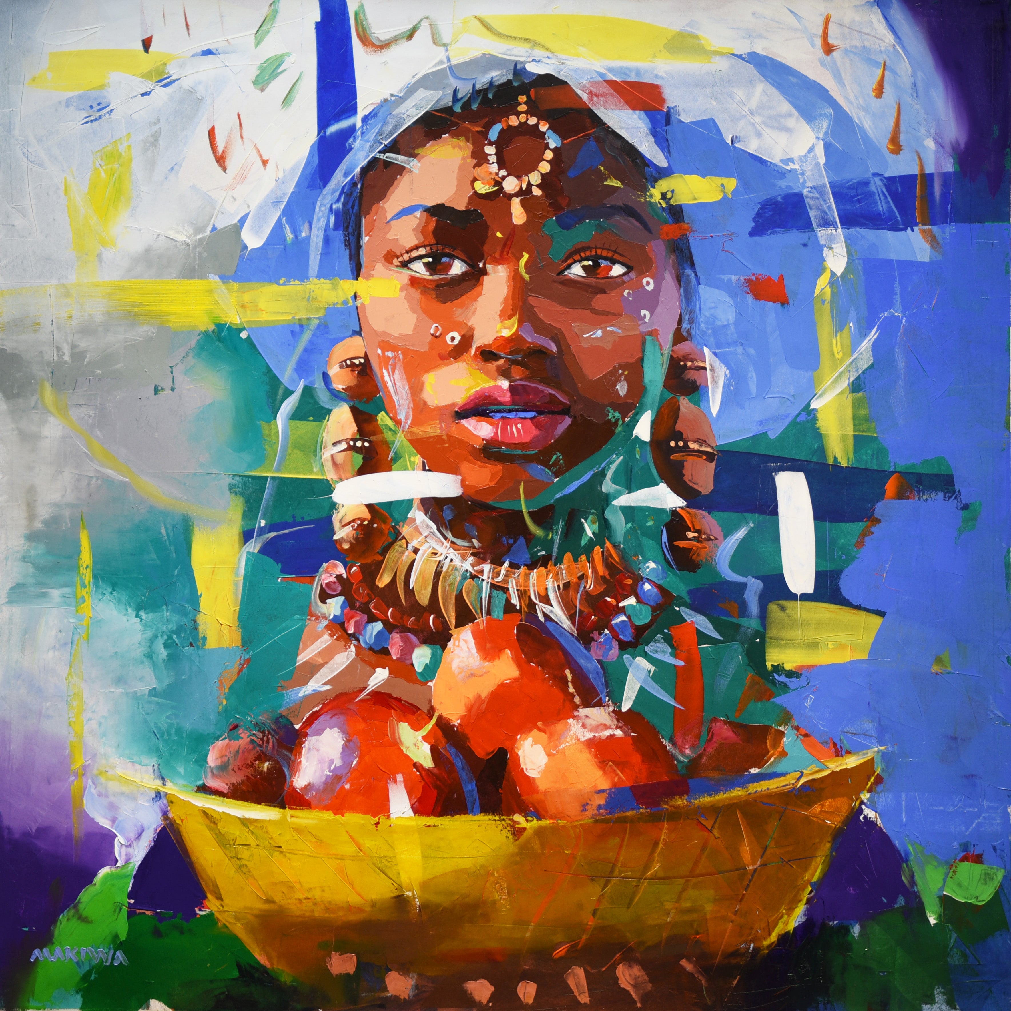 She Carries the Dawn 120x120cm Oil and Acrylic on Canvas
