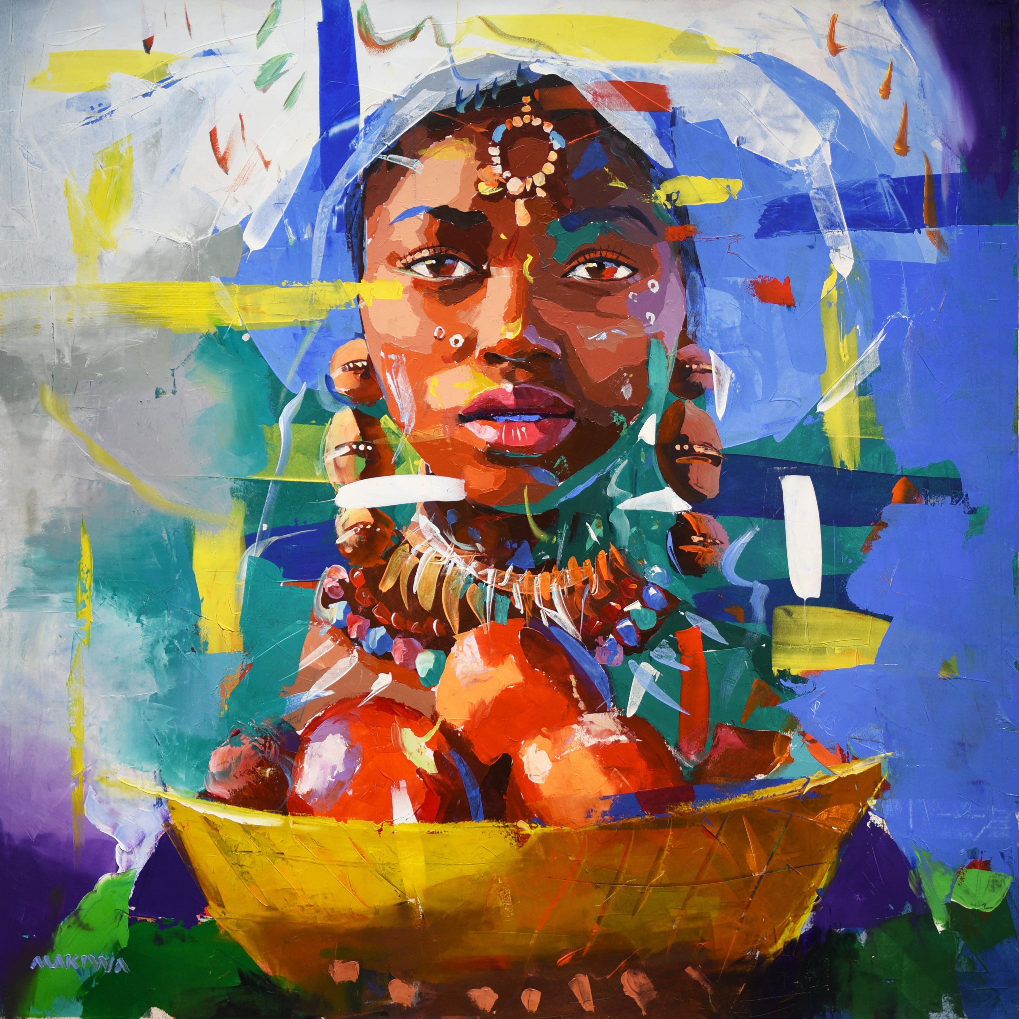 She Carries the Dawn 120x120cm Oil and Acrylic on Canvas