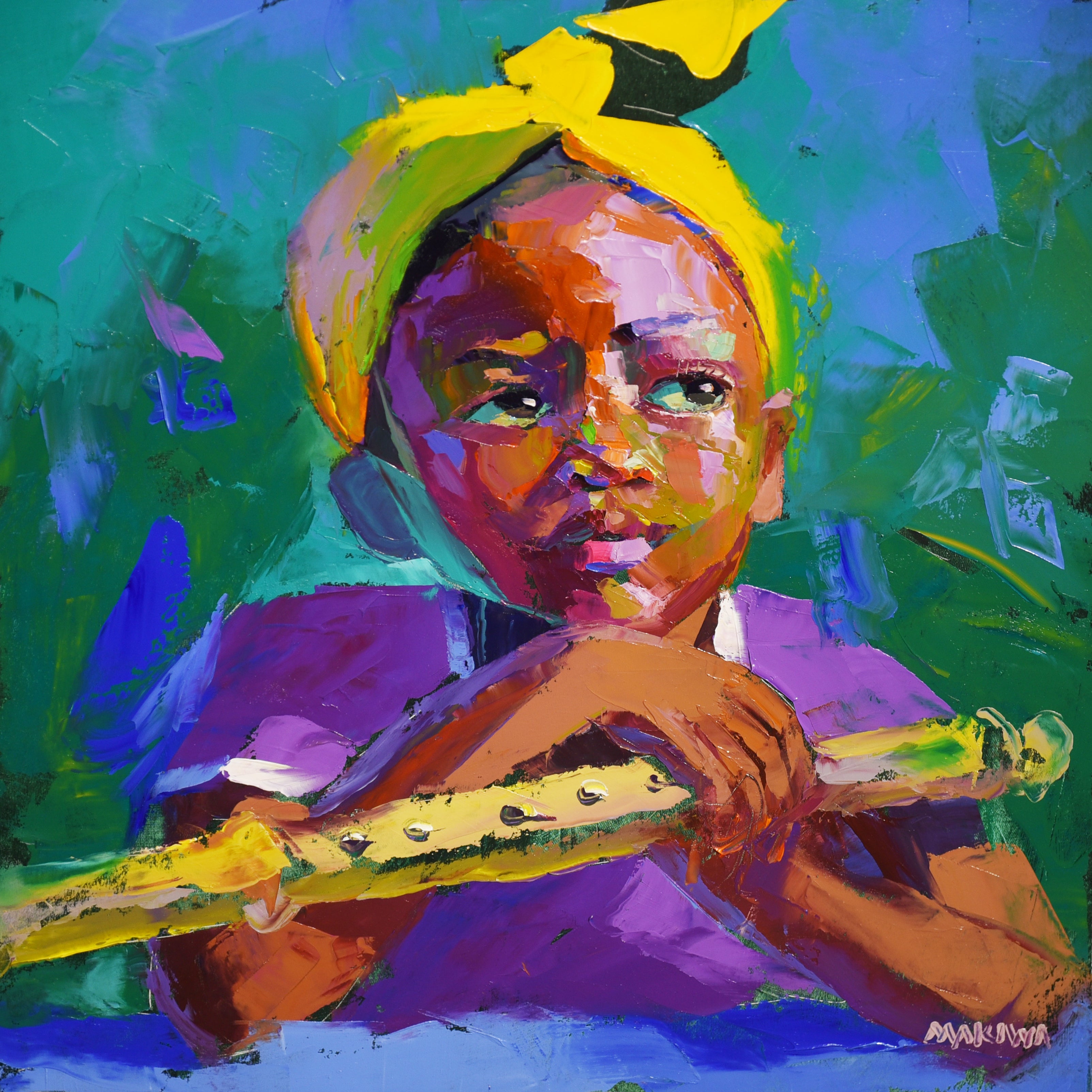 Song in Her Hands 55x55cm Oil On Canvas