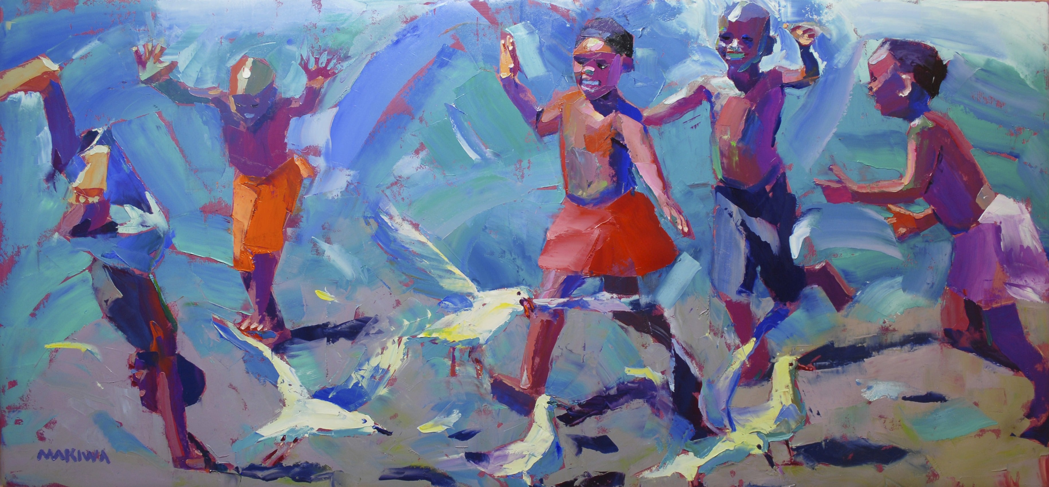 Summersaults at the Seaside 80x170cm Oil On Canvas