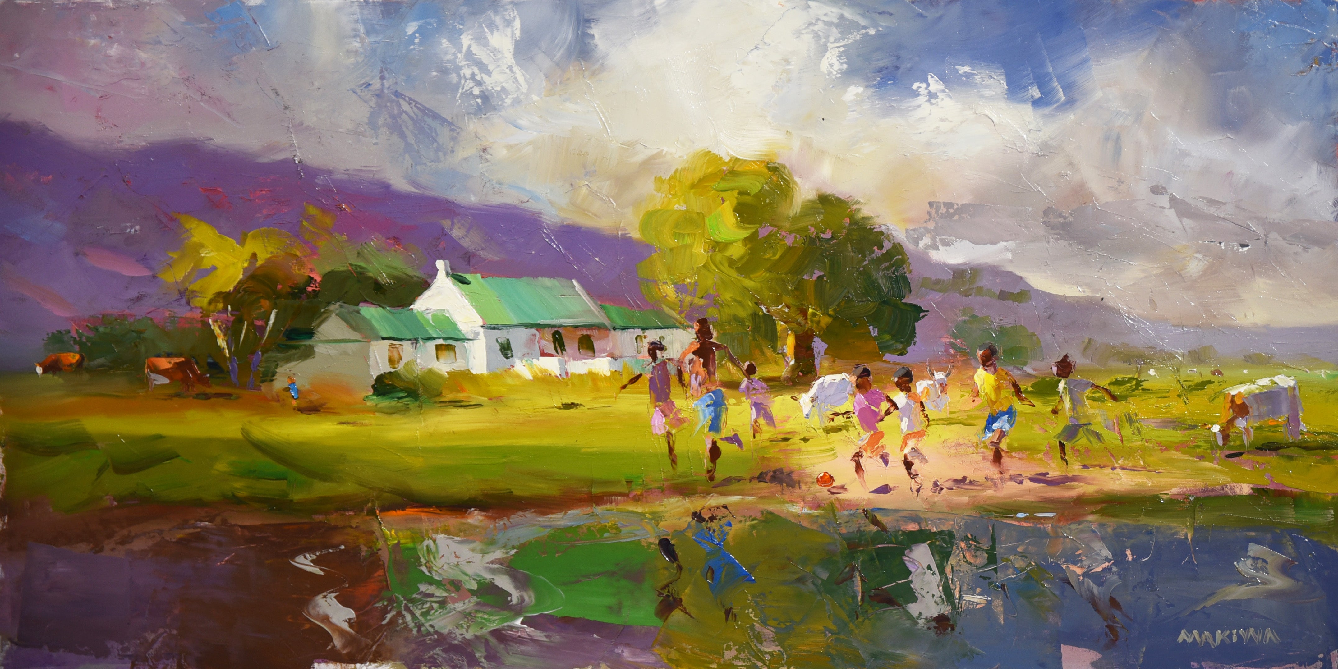 The Afternoon Match 45x90cm Oil On Canvas