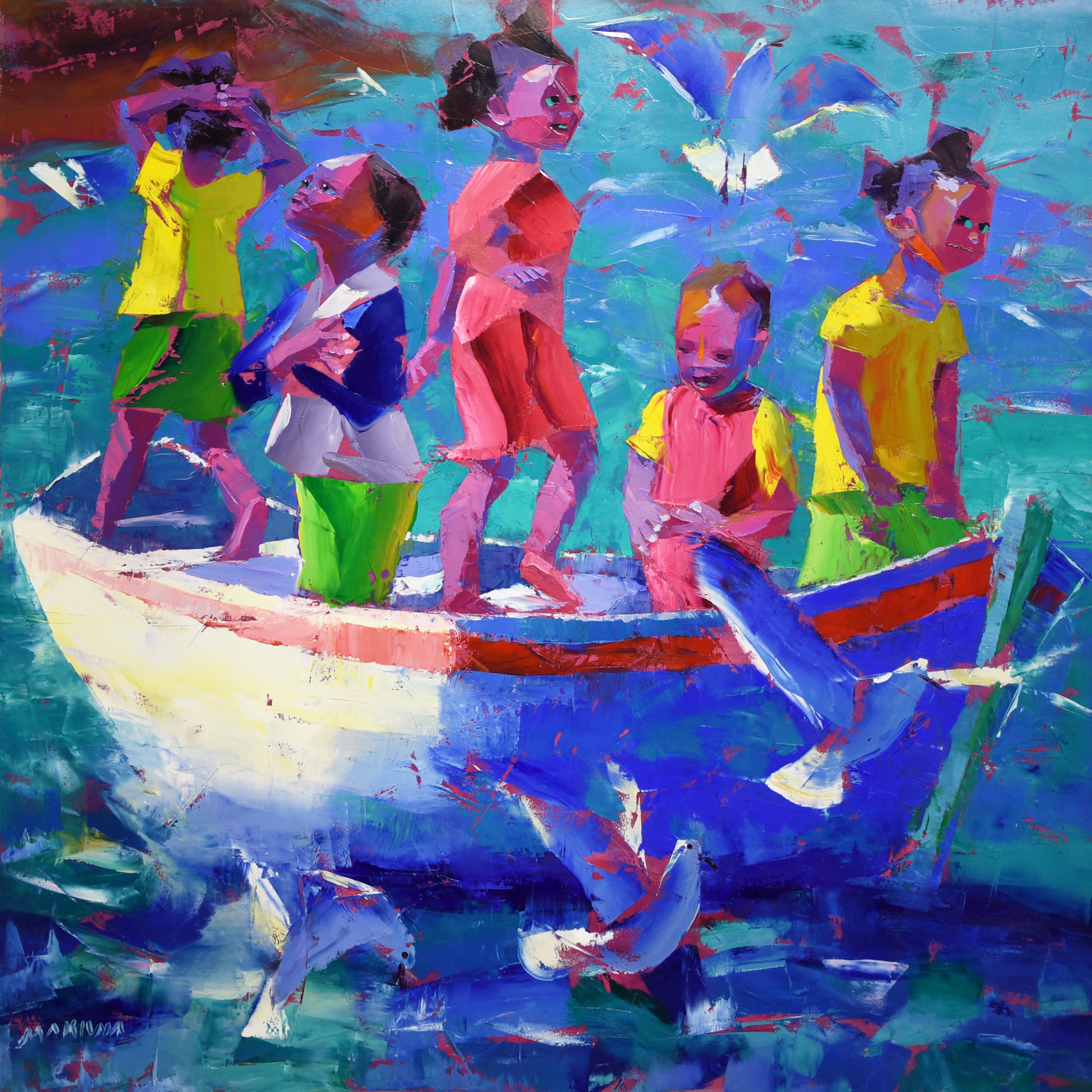 The Little Boat of Wonder 120x120cm Oil On Canvas