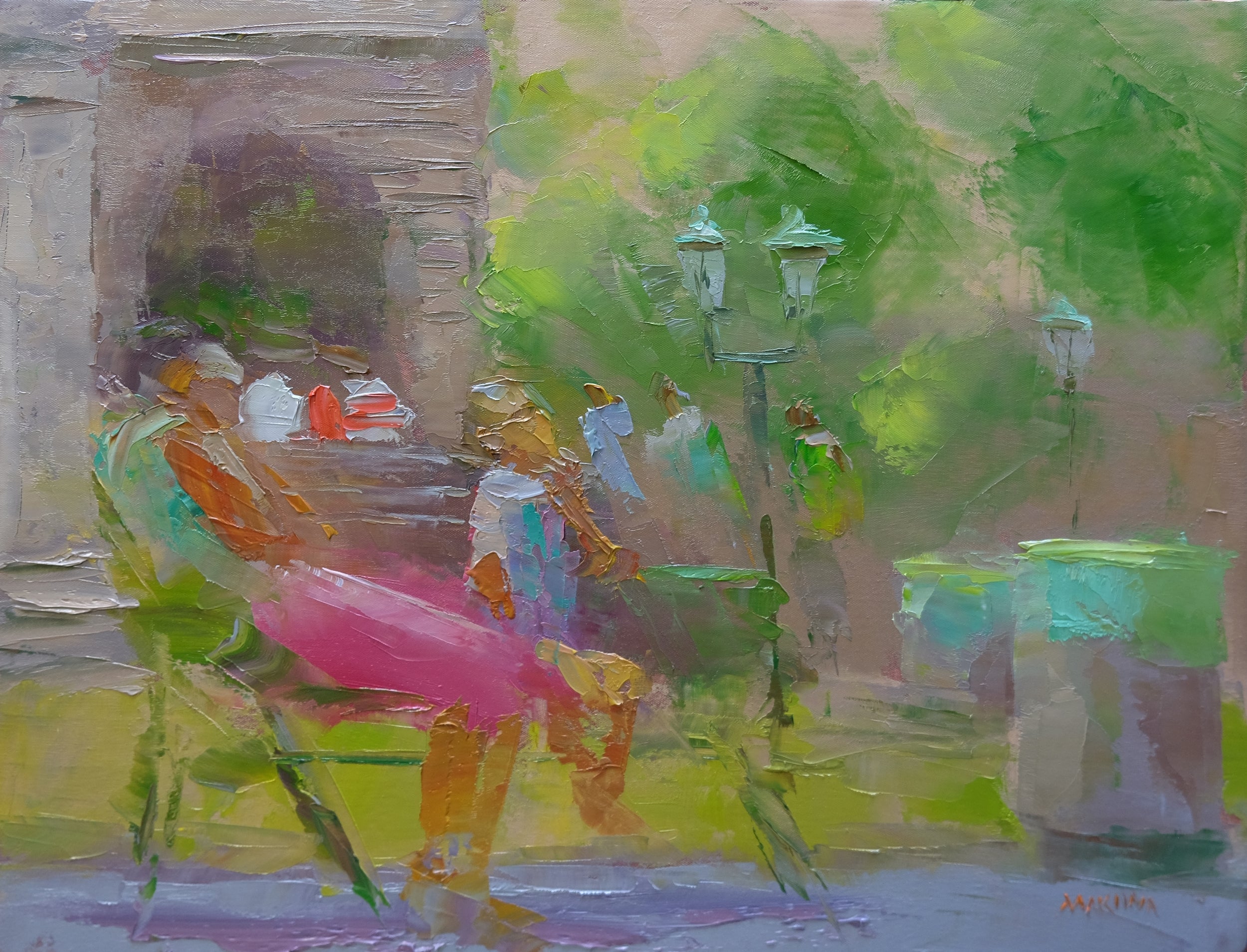 The Park Bench 23x30cm Oil on Canvas