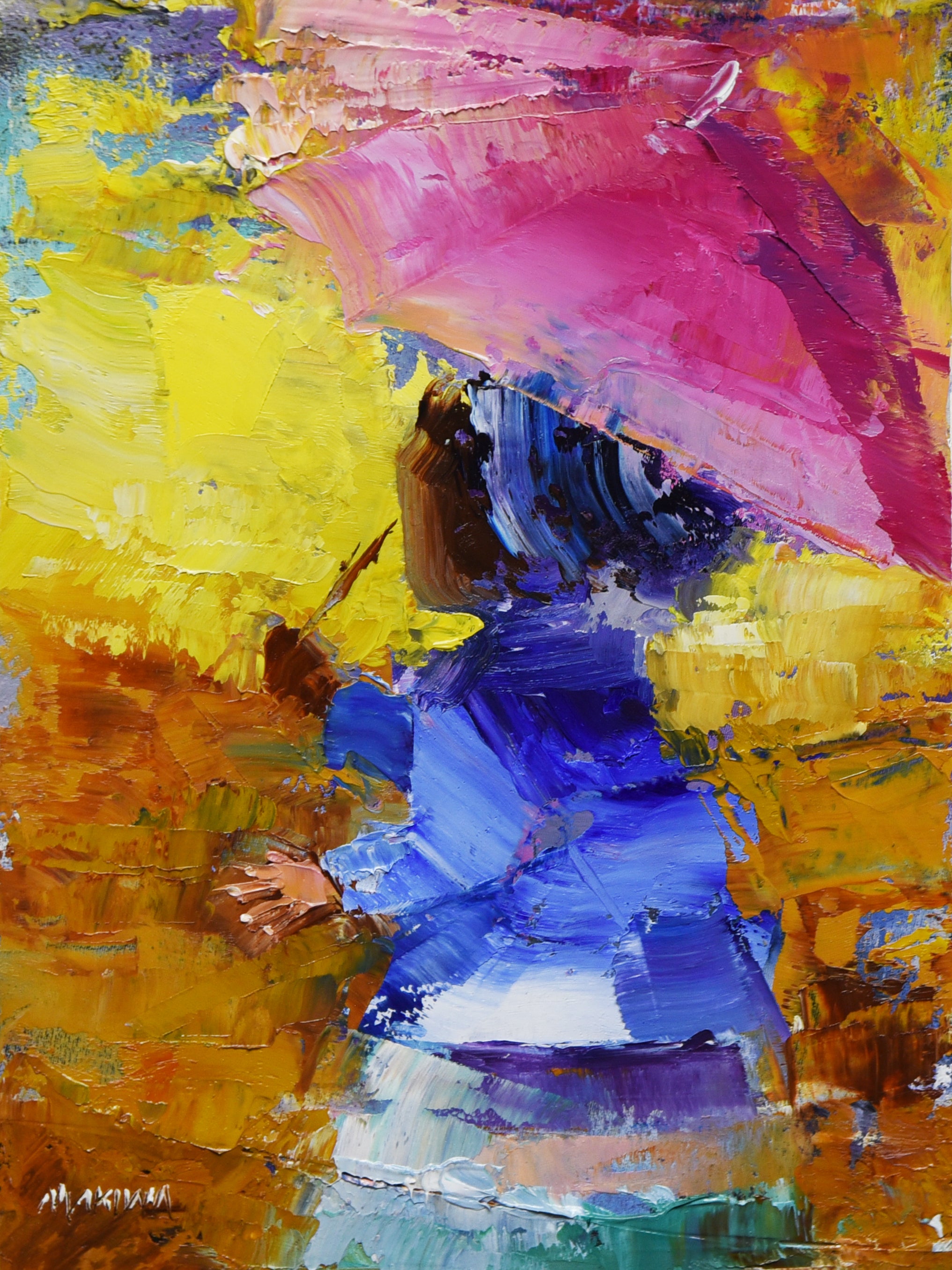 The Pink Umbrella  200x150mm Oil On Canvas