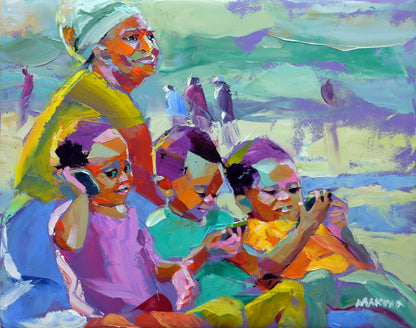 The Smartphone Generation 56x71cm Oil on Canvas