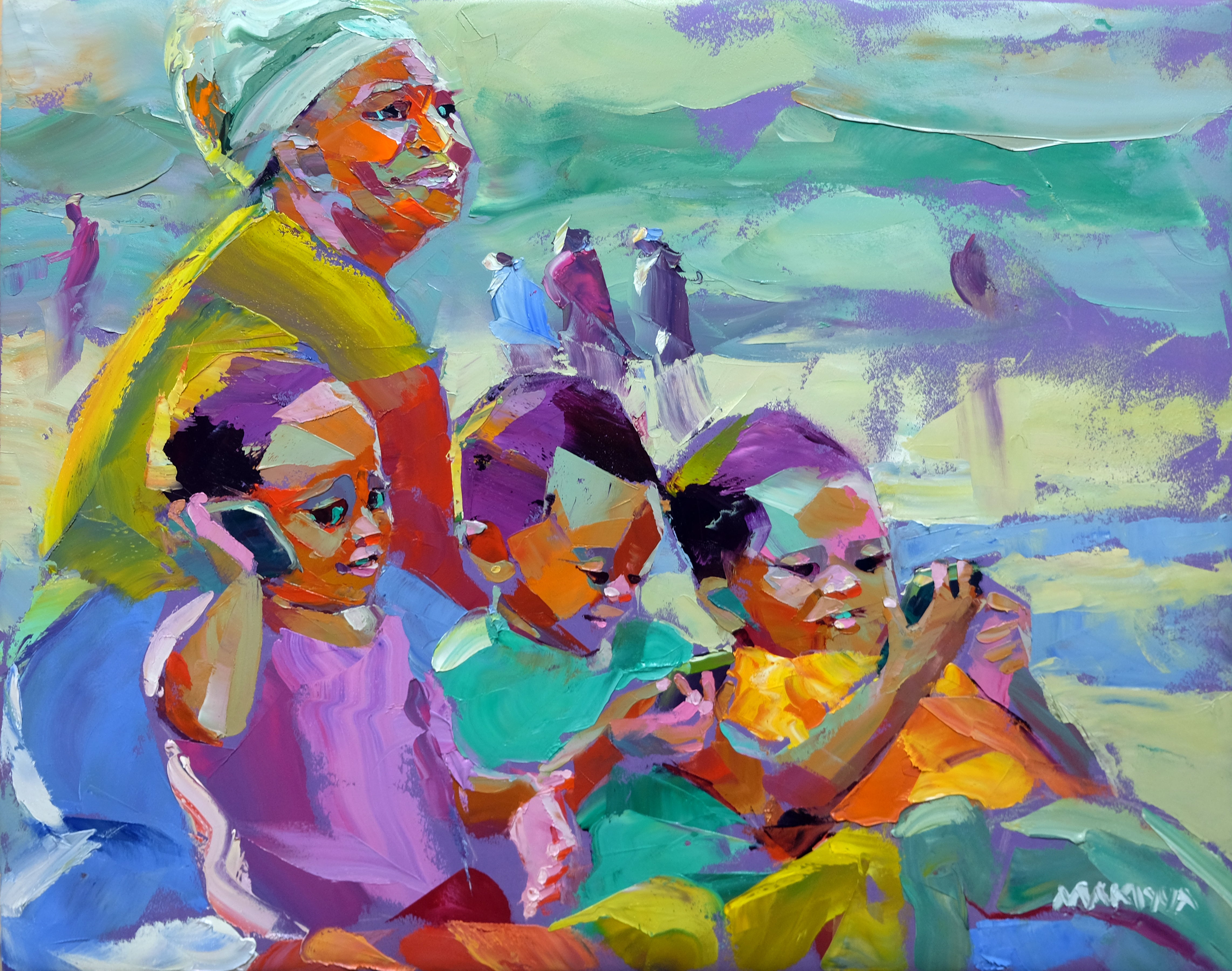 The Smartphone Generation 56x71cm Oil on Canvas