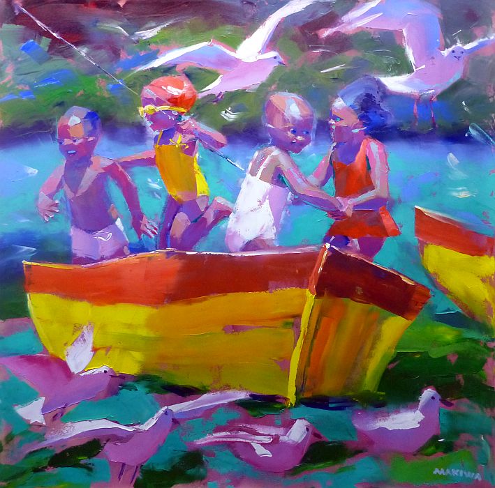 The Yellow Boats 120x120cm Oil on Canvas