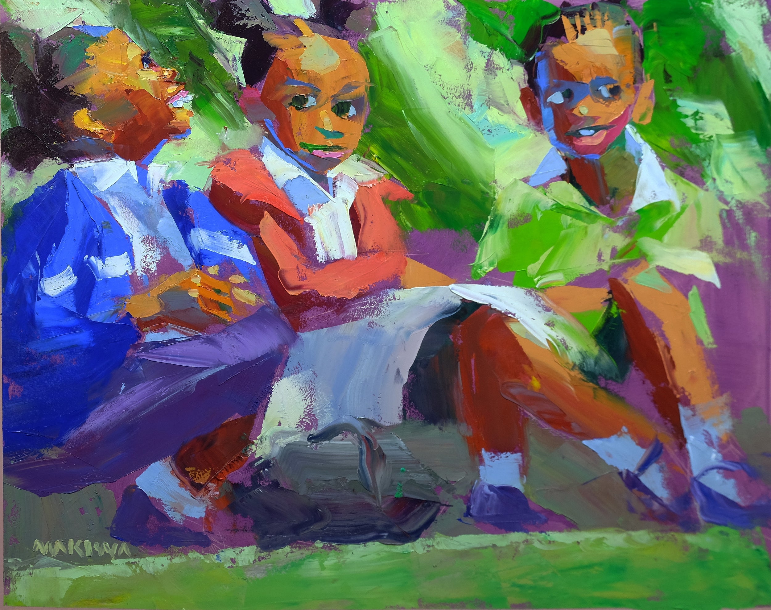 Three Little Friends 56x71cm Oil on Canvas