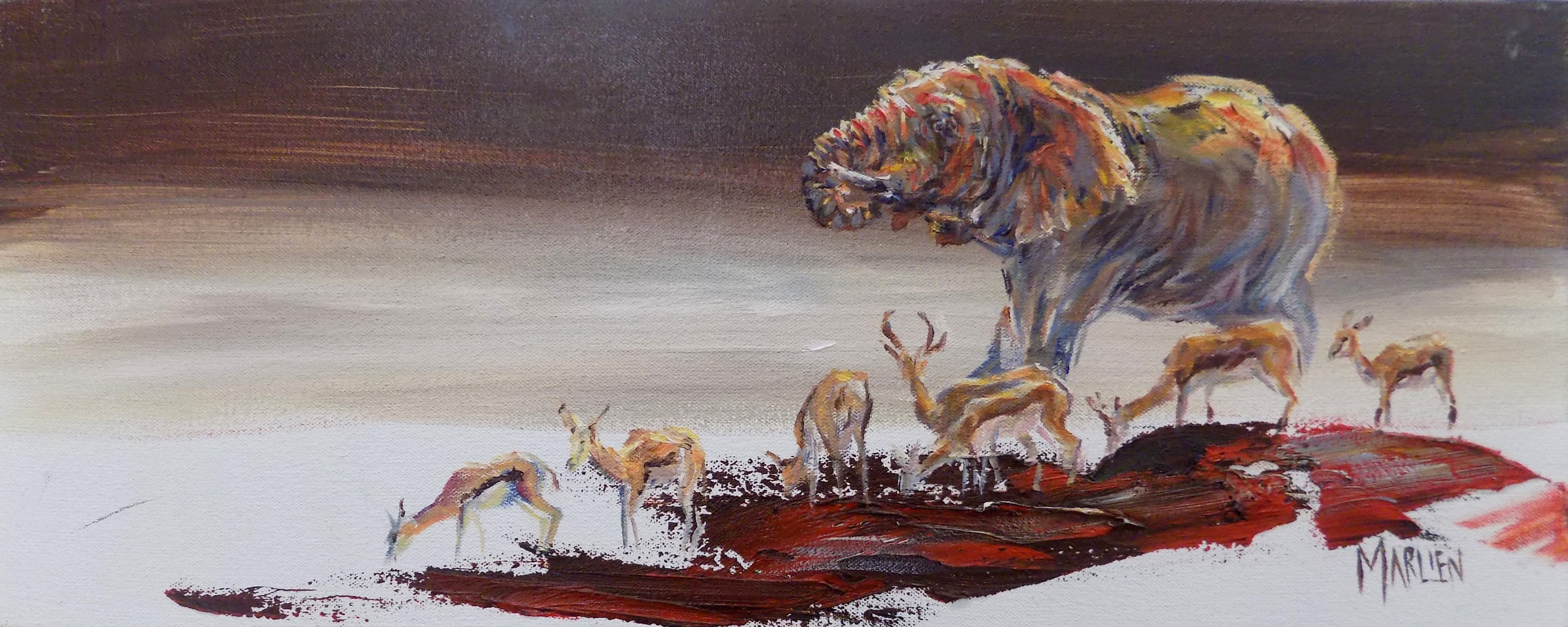 Together at Etosha 20x50cm Oil on Canvas