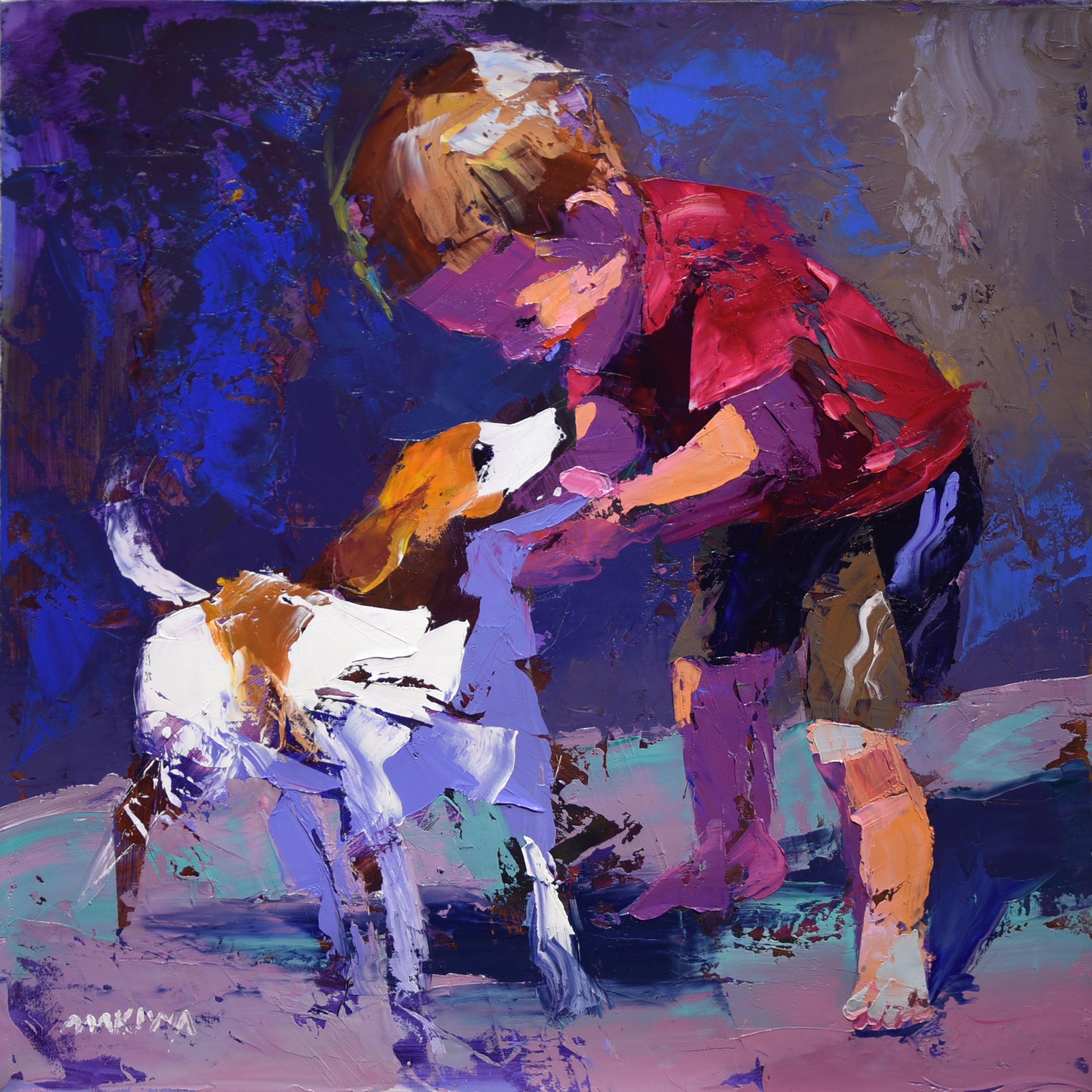 When Friends Meet 55x55cm Oil On Canvas