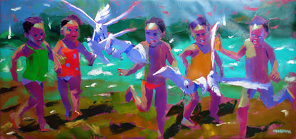 White Birds by the Lakeside 80x170cm Oil On Canvas