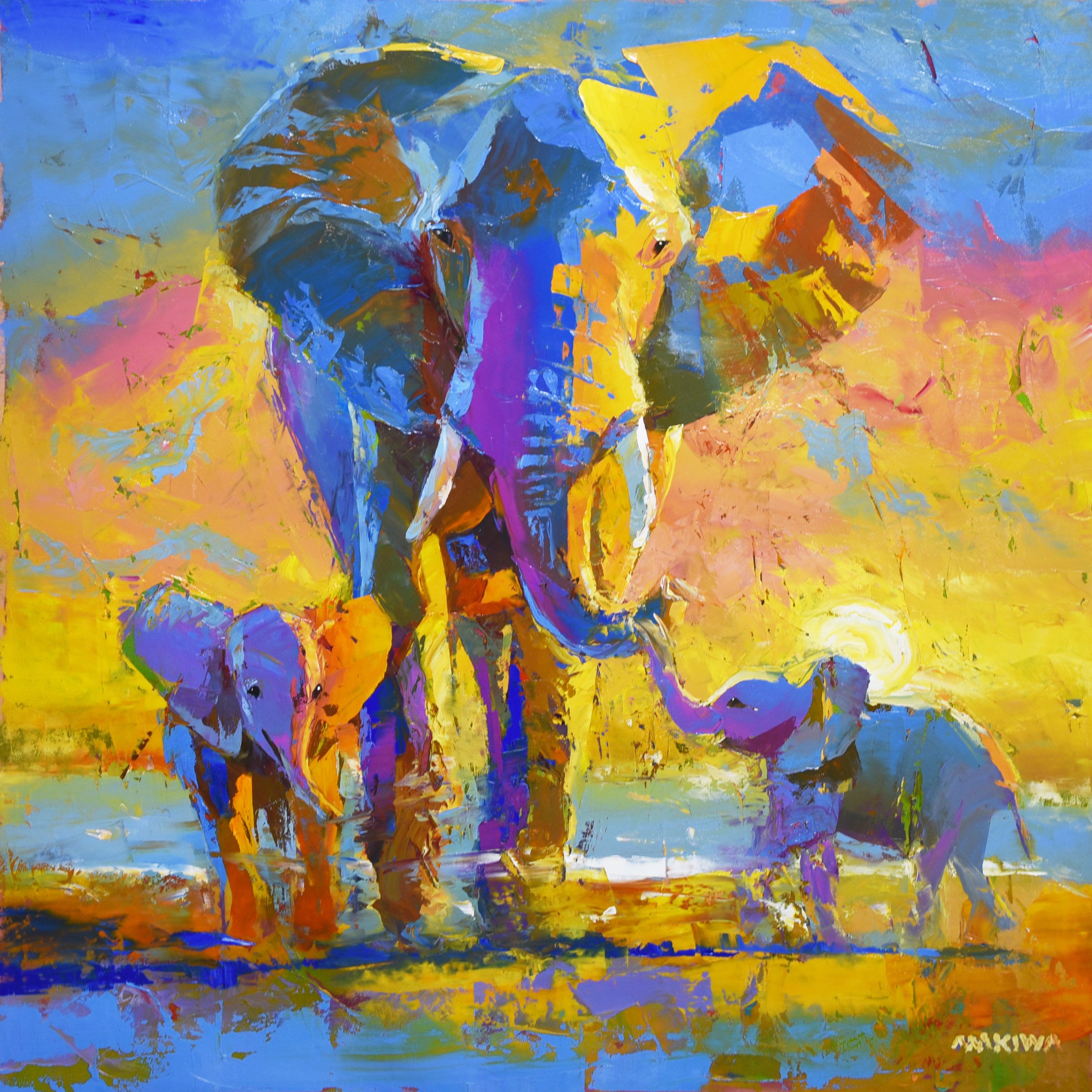 With Mum as the Sun Goes Down 80x80cm Oil On Canvas