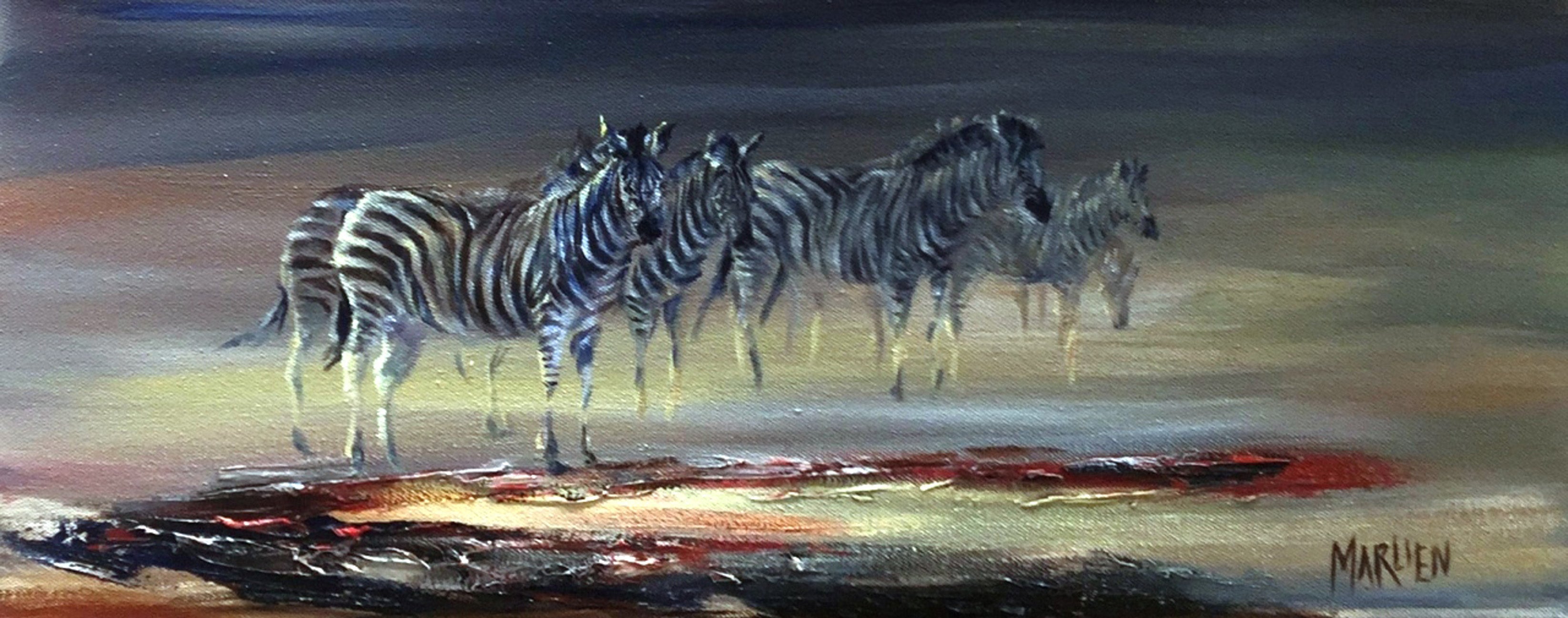 Zebras 20x50cm Oil on Canvas