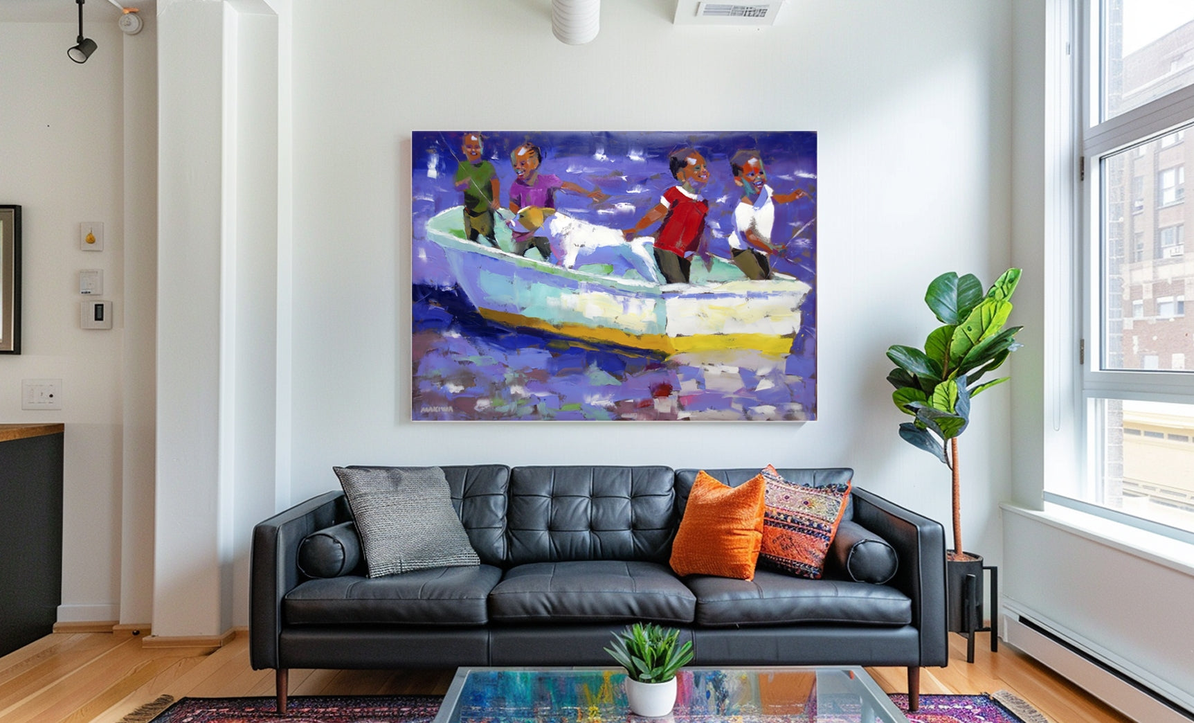 Fishing with the Dog 100x140cm Oil on Canvas