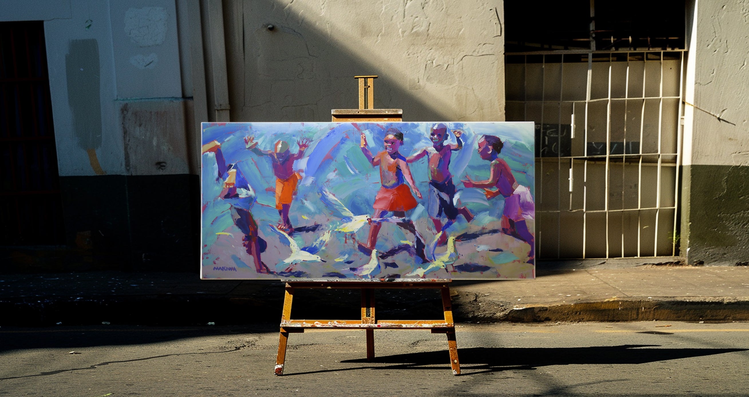 Summersaults at the Seaside 80x170cm Oil On Canvas