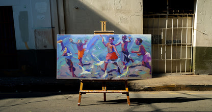 Summersaults at the Seaside 80x170cm Oil On Canvas